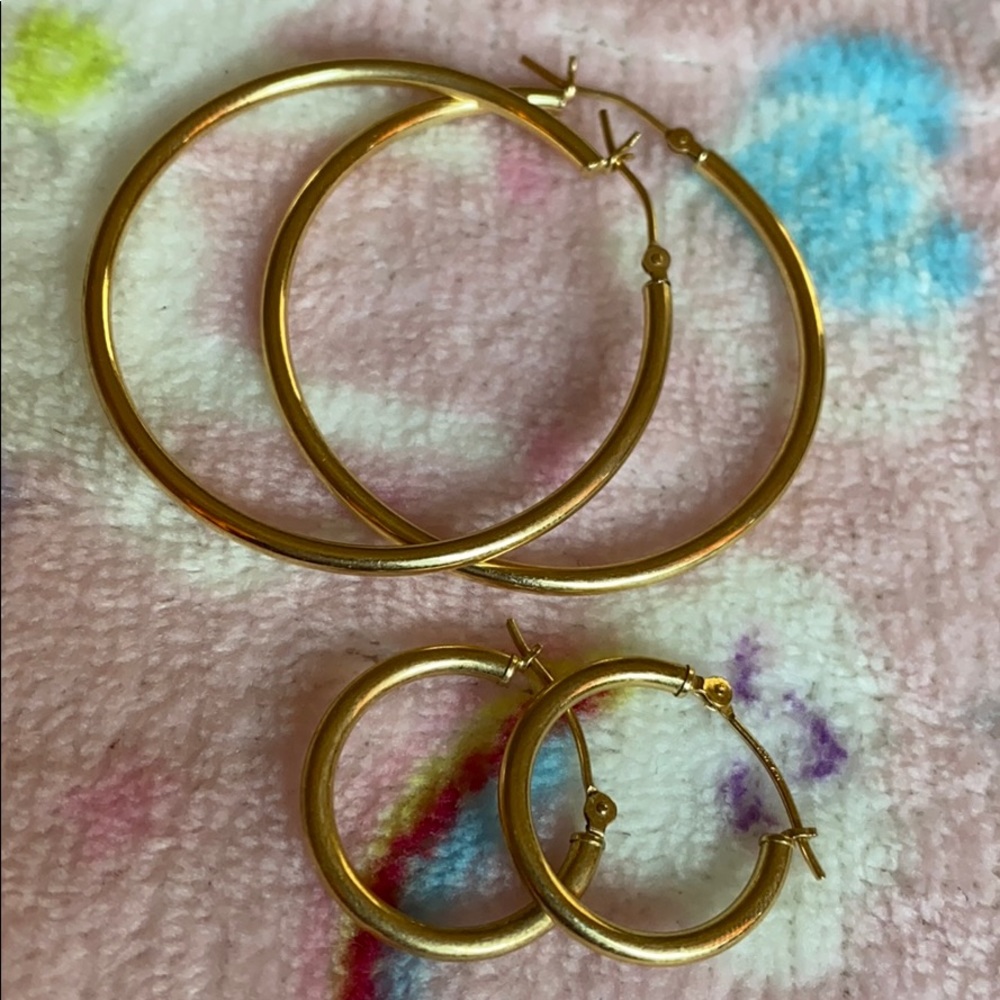 14k Gold 1” Hoop / 1/2” Hoop Earrings set